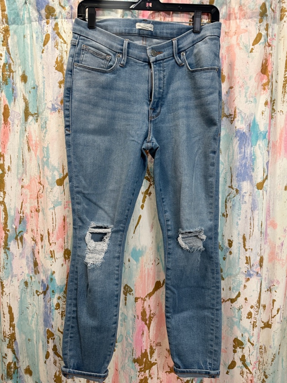 Good American Light Blue Ripped Skinny Jeans